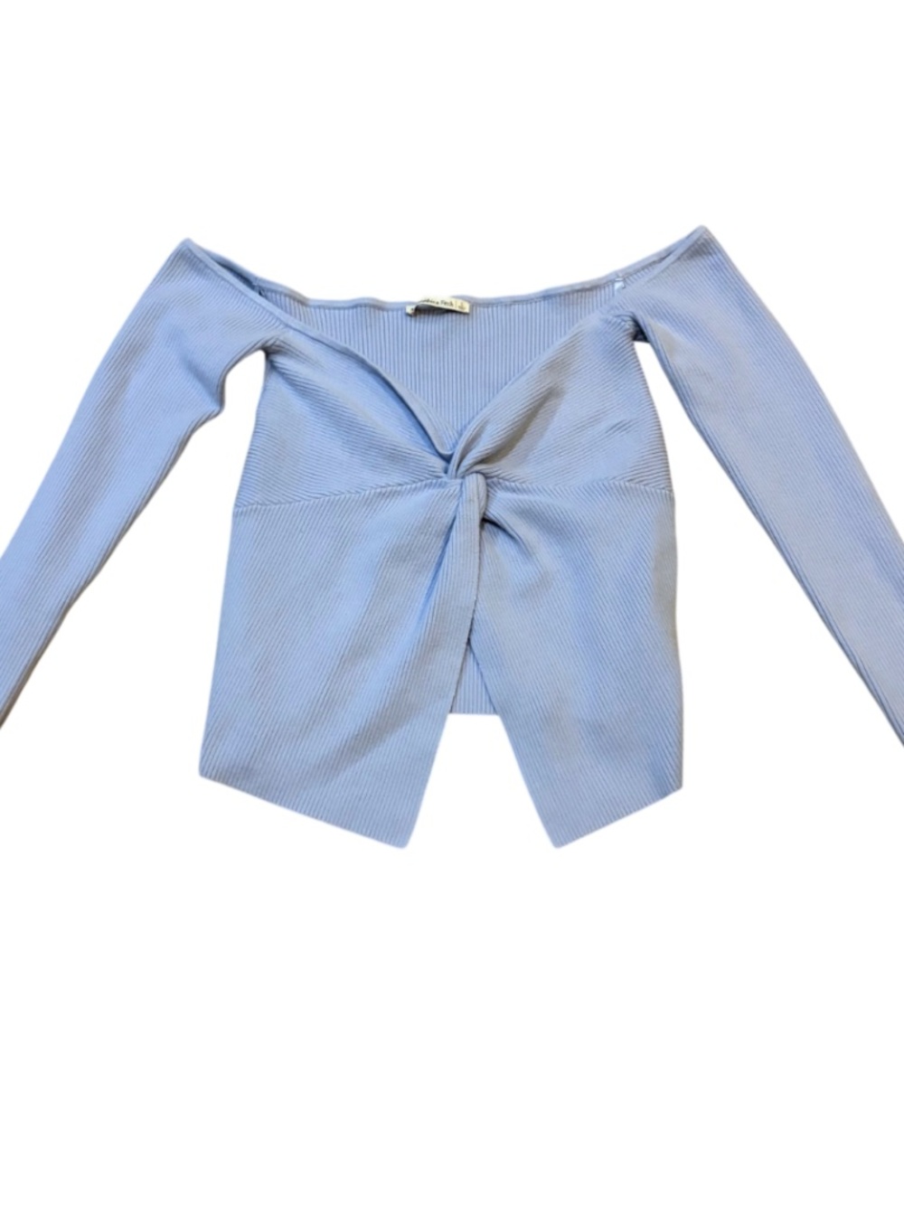 Abercrombie & Fitch Ribbed Off the Shoulder Knot Front Sweater Periwinkle Blue